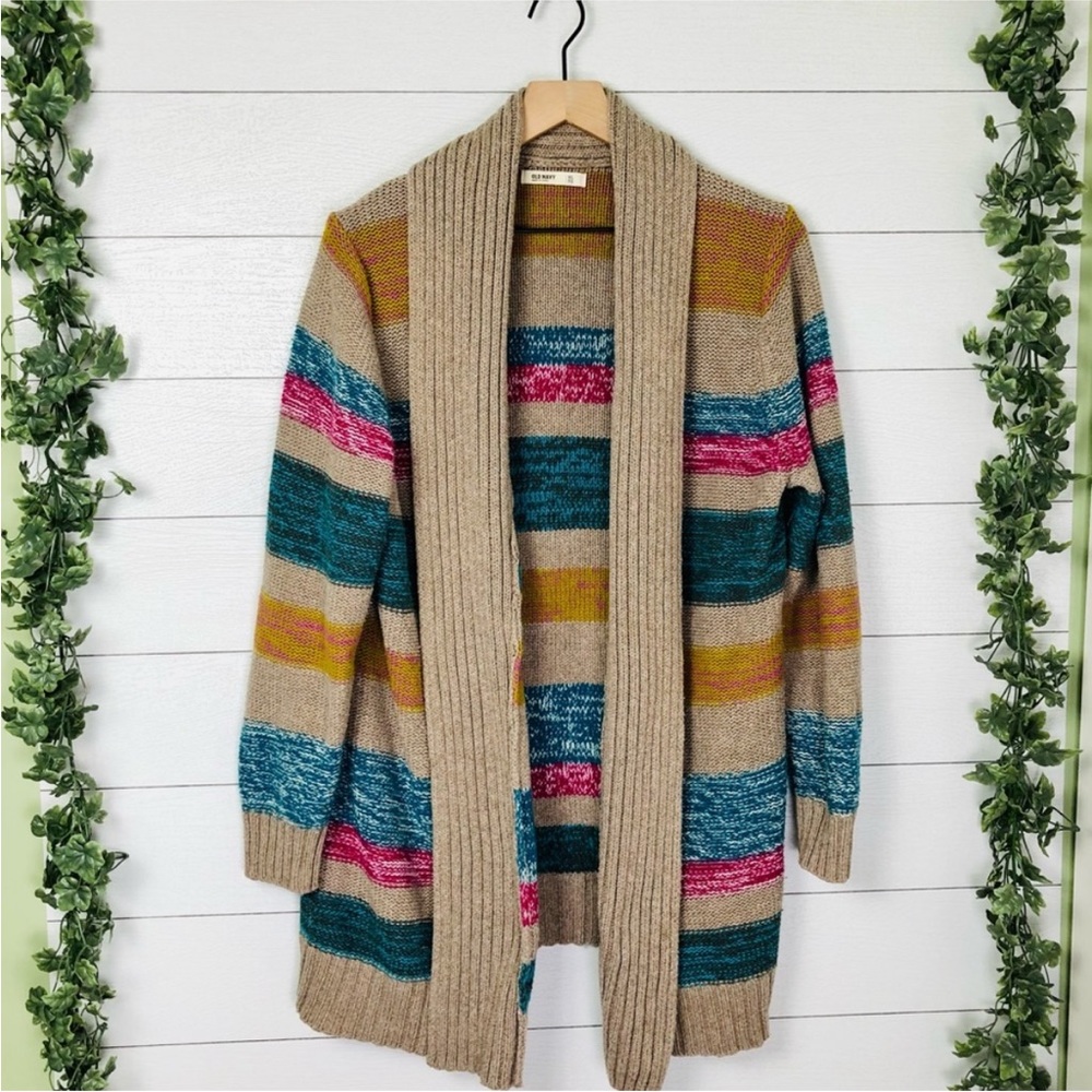 Old Navy Wide Striped Cardigan XL Tan Blue Pink